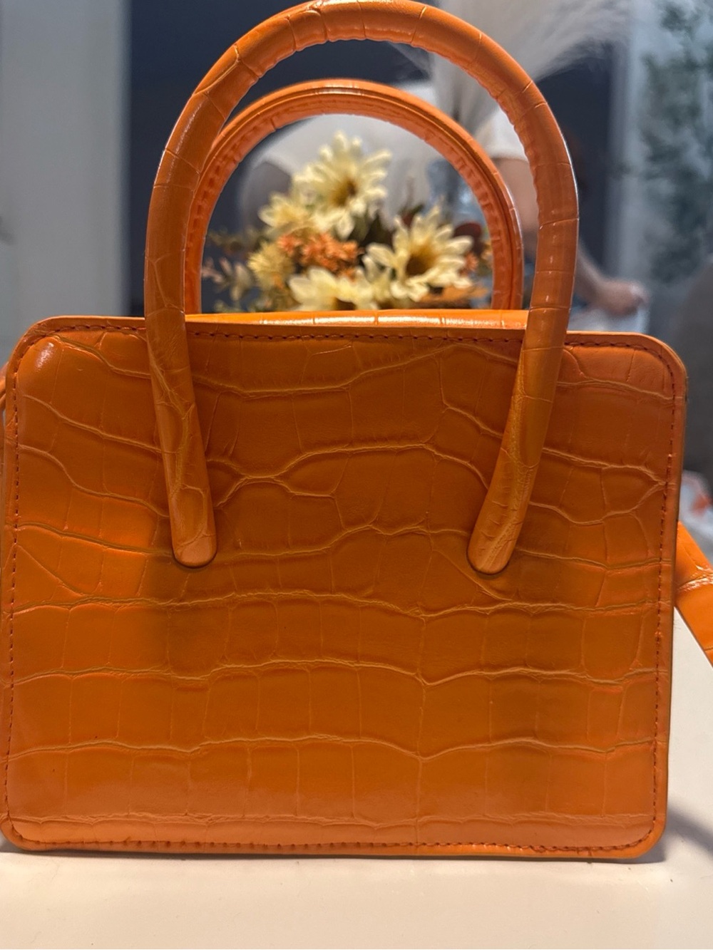Parfois Croc-Embossed Orange Top-Handle/ Cross-Body Women’s Bag